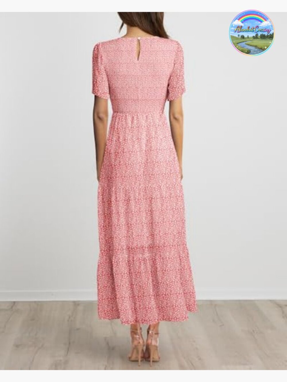 Women's Casual Short Sleeve Crew Neck Summer Dress Flowy Maxi Tiered - Picture 6 of 7